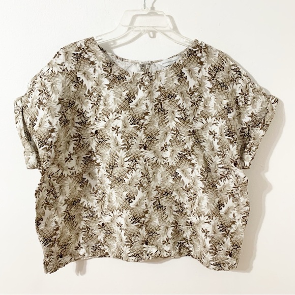 Christopher & Banks Linen Blend Cropped Blouse with Pineapples 🍍 Cuffed Sleeves - Picture 1 of 11
